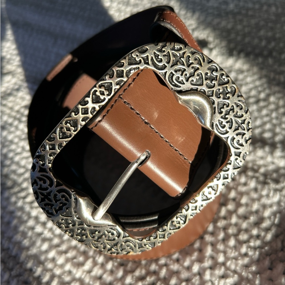 Silpada Brown Leather Belt with Silver Tone Metal Buckle